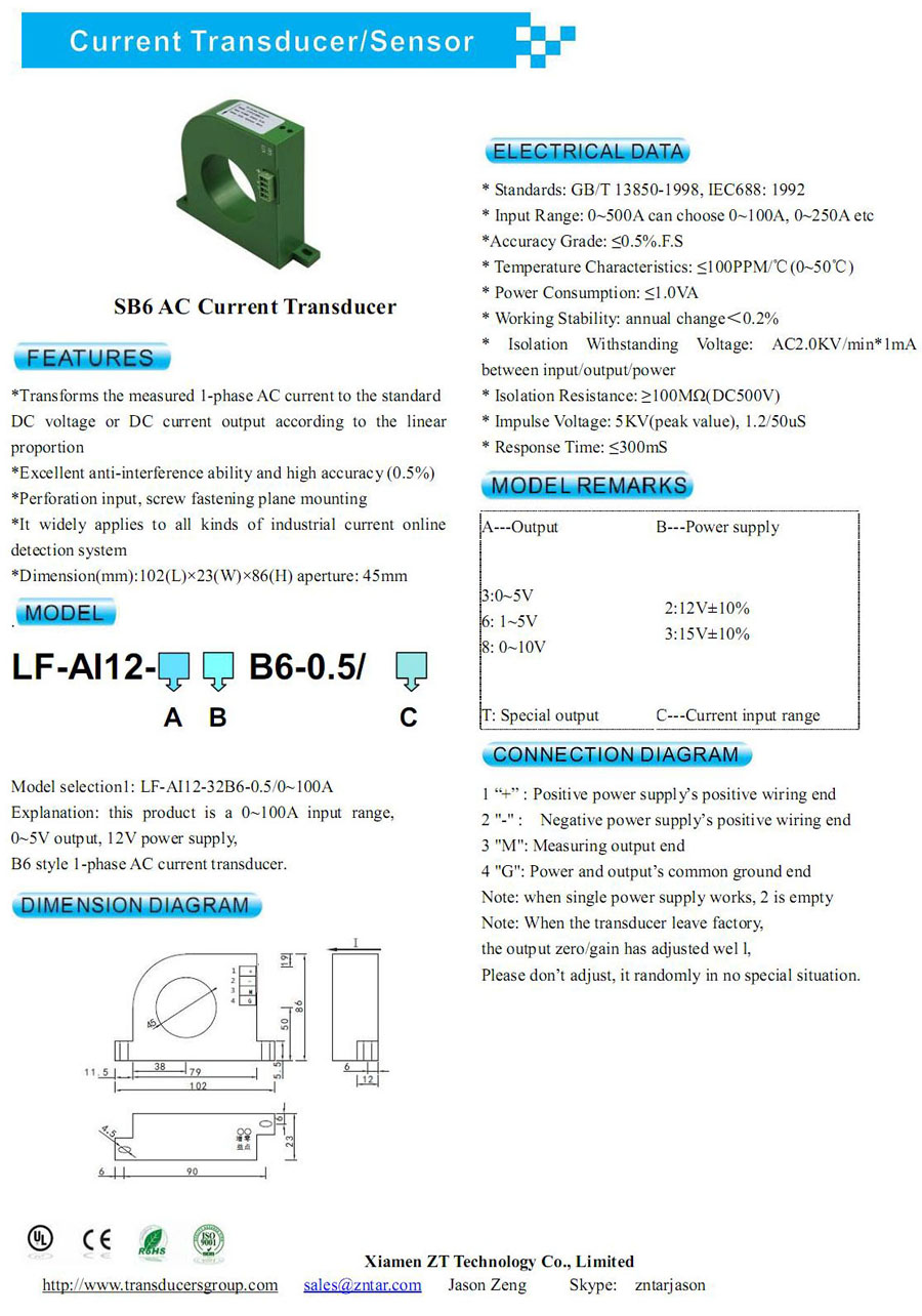 SB6 1-phase AC Current Transducer